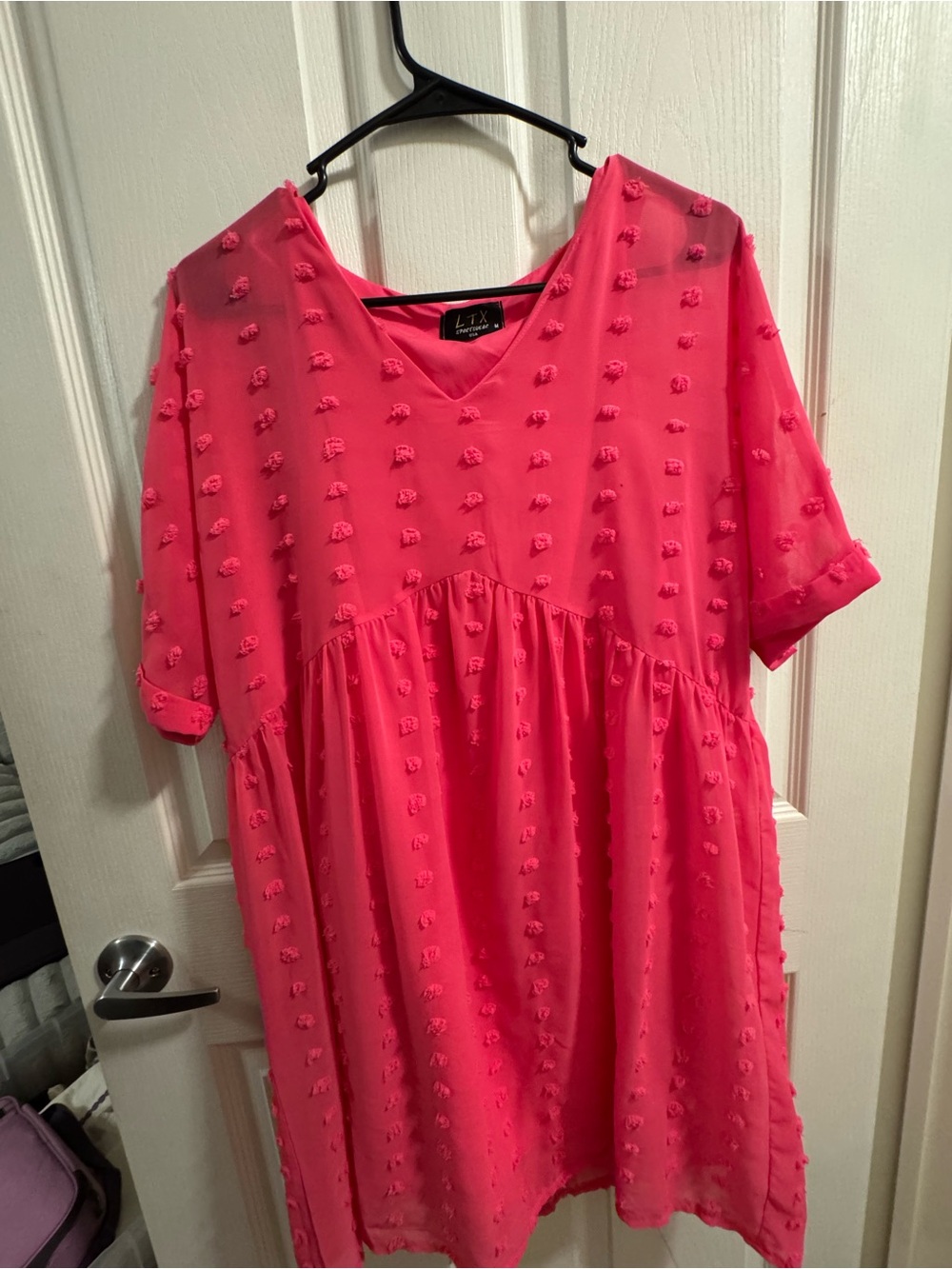 LTX Bright Pink Textured Babydoll Dress